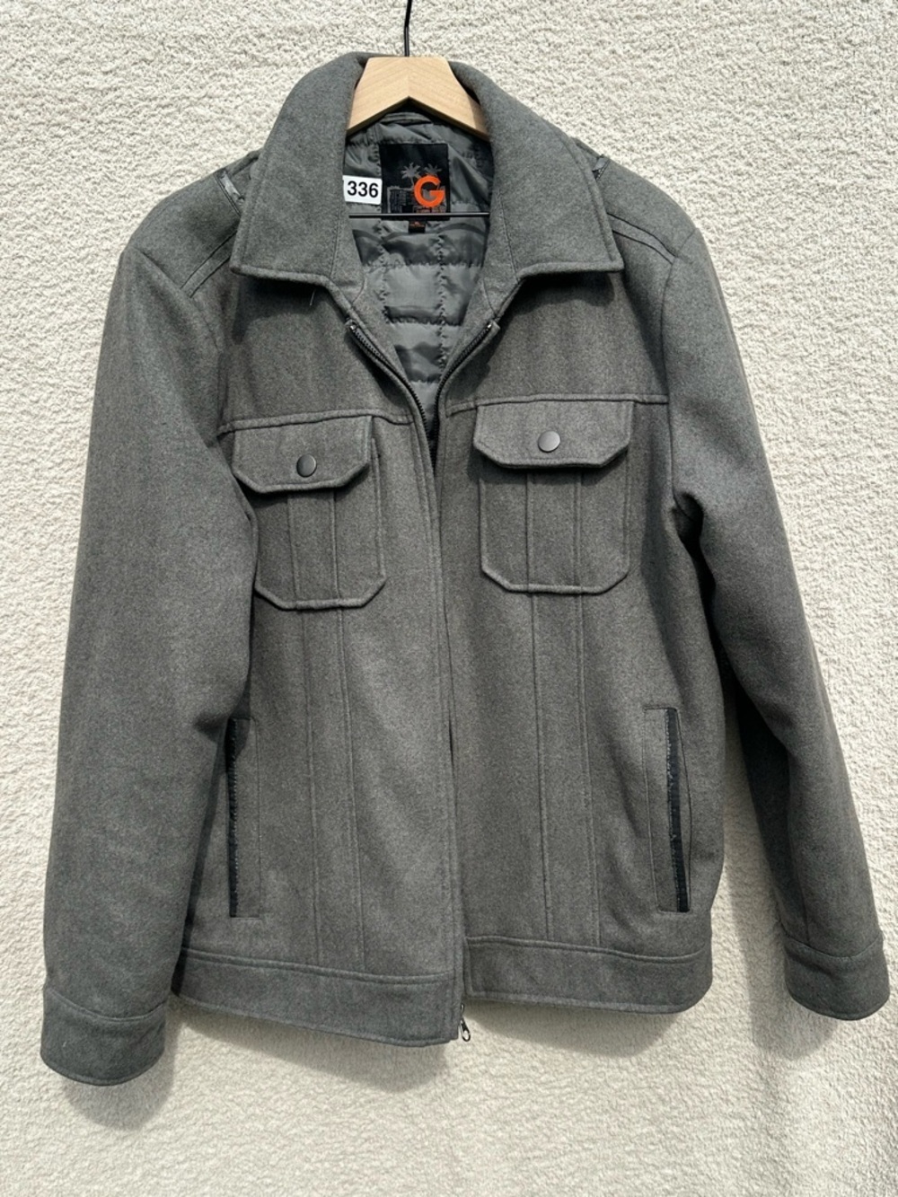 G by Guess Mens Wool Blend Jacket Gray Utility Workwear Coat Quilted Lined XL
